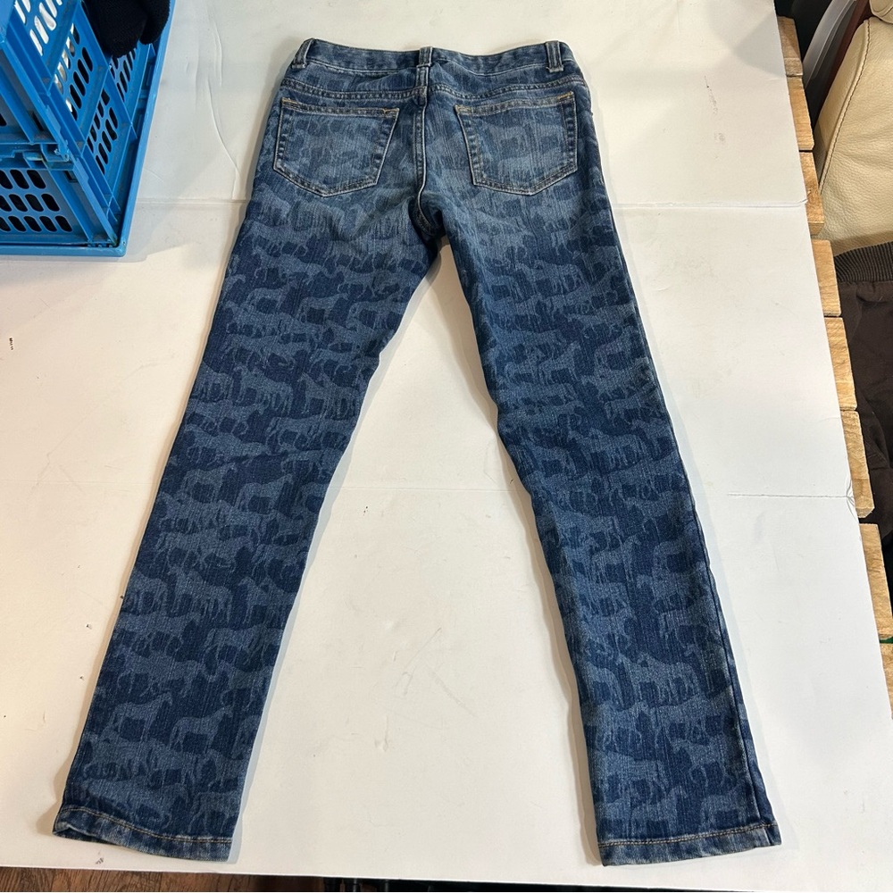 Lands End Dark Blue Denim Horse Print Skinny Jeans Girls Size 8 - Picture 7 of 12